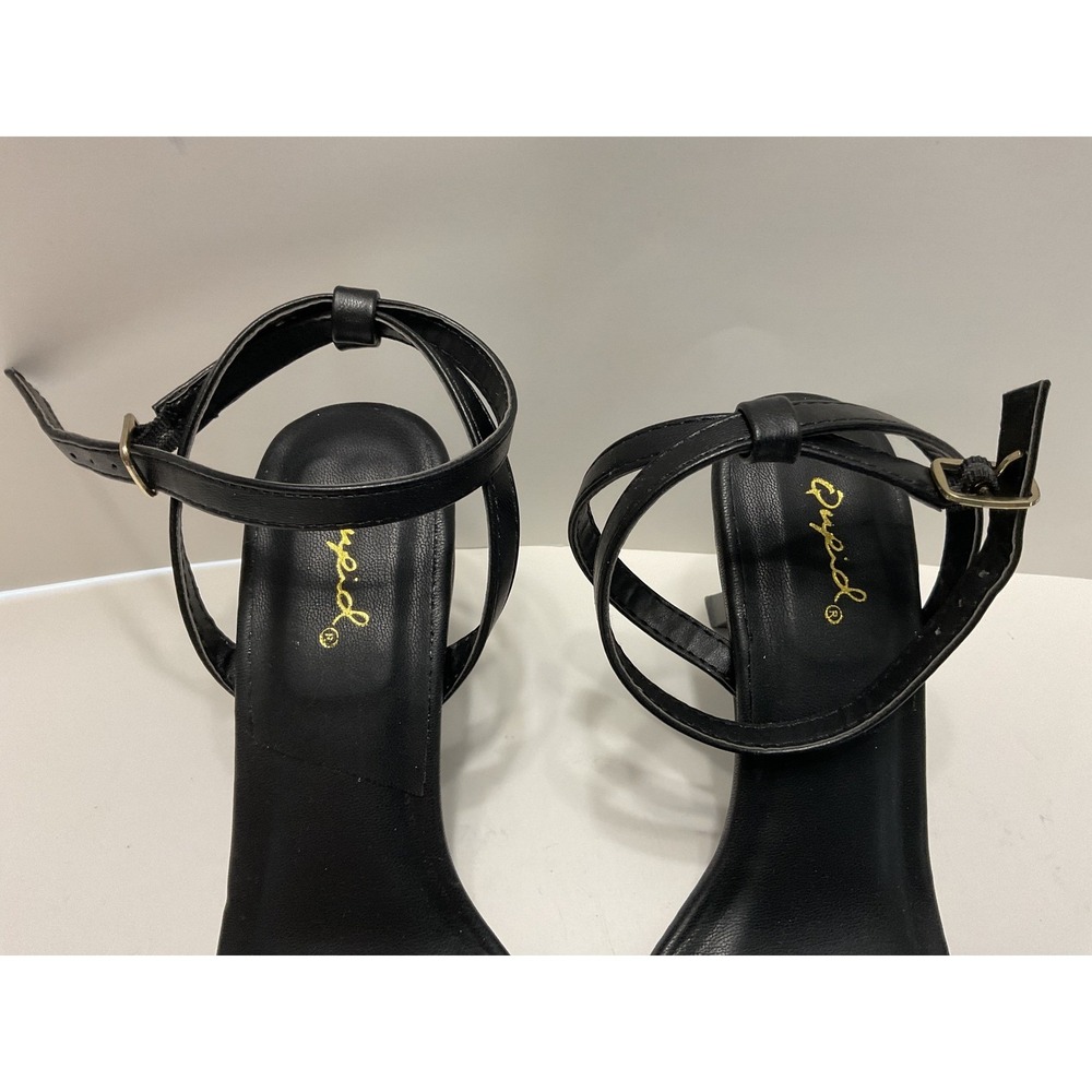 Qupid Anessa-01 Black Strappy Square Toe Stiletto Heel Sandals Womens Size 6 NEW - Picture 2 of 10
